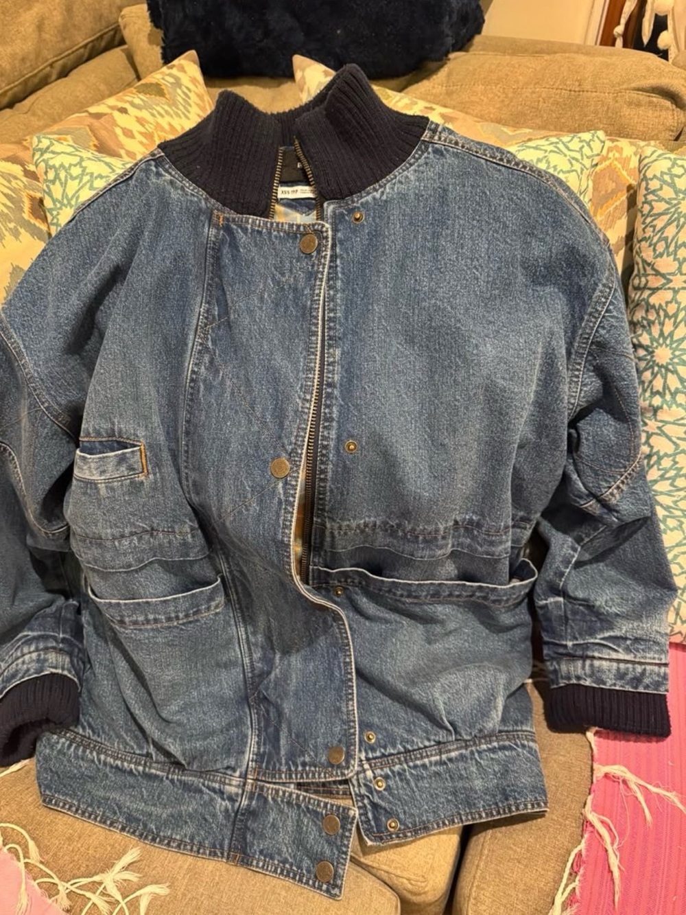 BDG Blue and Mustard Plaid Button-Down oversized Denim Jacket